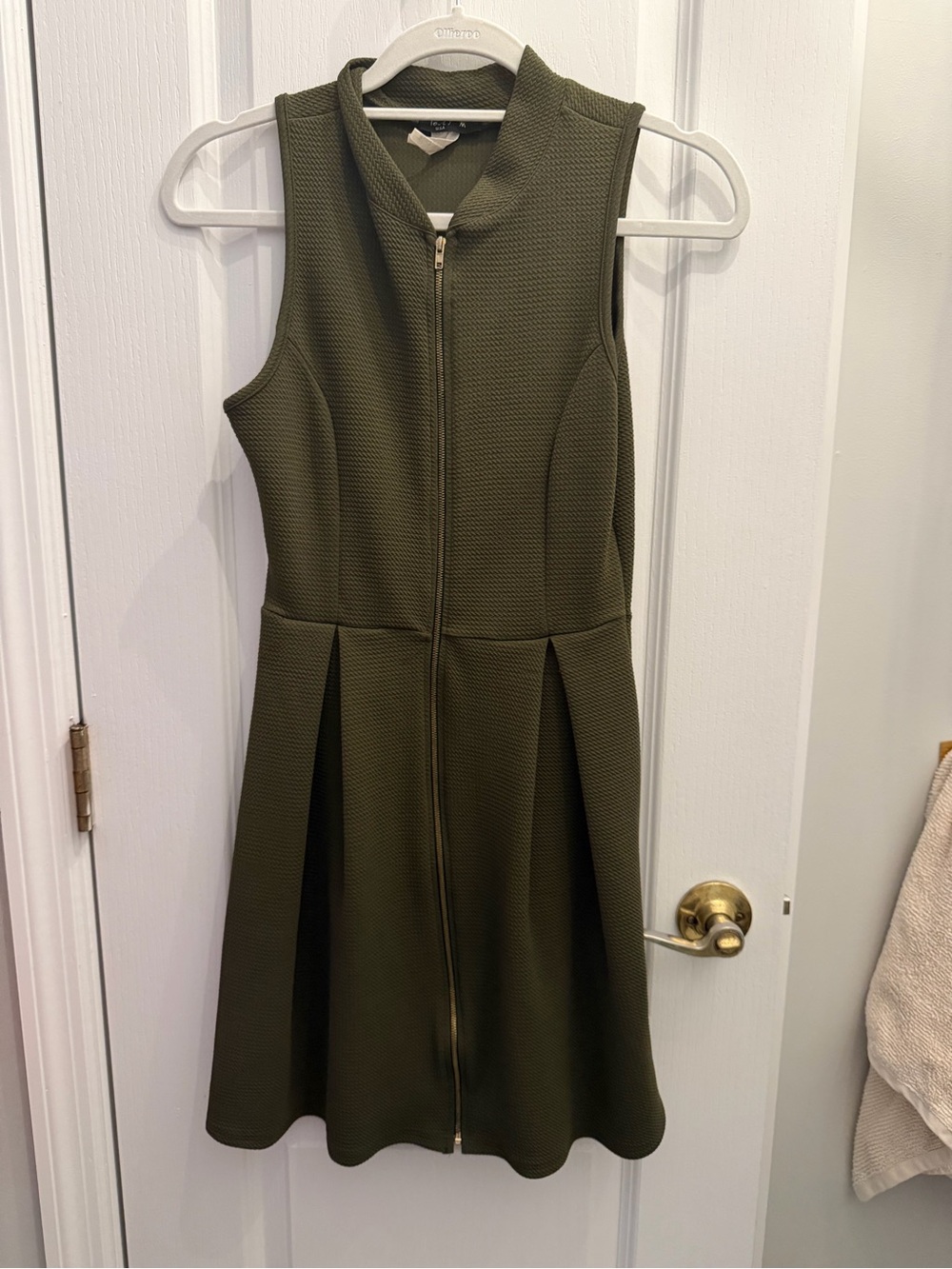 love J Olive Green Sleeveless Zip Front Fit-and-Flare Dress